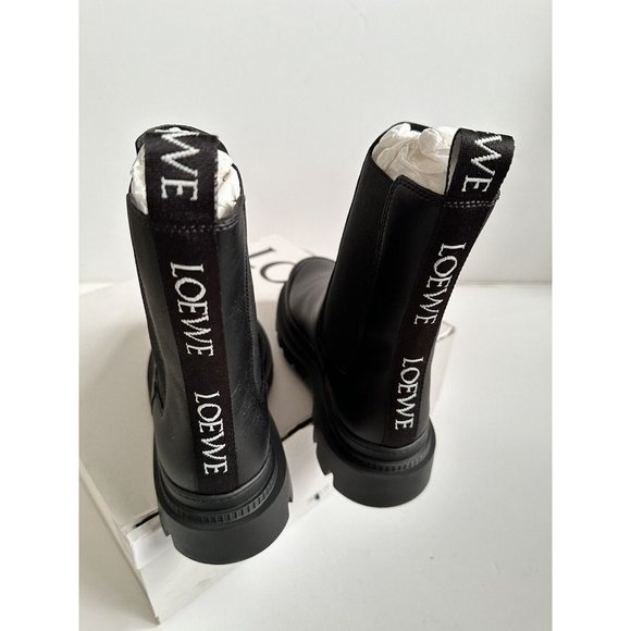 Loewe Chelsea Boots Black Leather Back Logo Pull - Picture 5 of 15